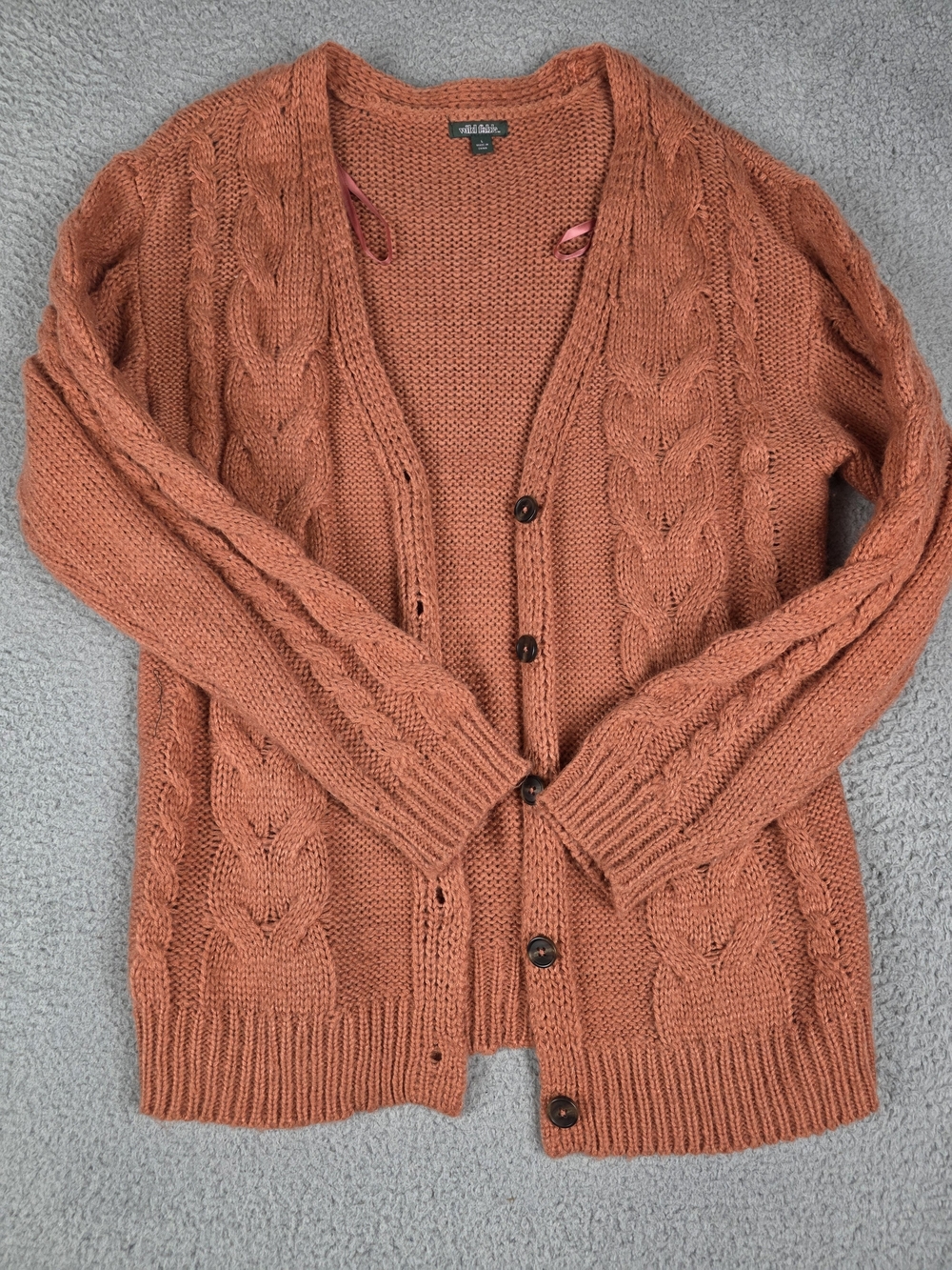 Wild Fable Cable-Knit Button-Front Cardigan Sweater Burnt Orange Size Large